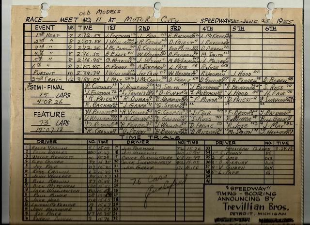 Motor City Speedway - Score Sheet (newer photo)